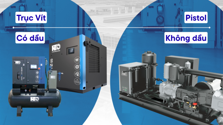 Máy nén khí công nghiệp từ 8HP: Phân loại, ứng dụng và cách chọn 2 Phân loại máy nén khí công nghiệp trục vít piston có dầu và không dầu
