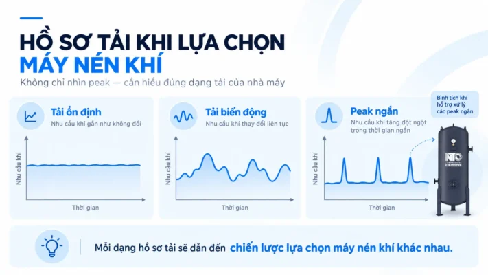 Cách chọn máy nén khí công nghiệp phù hợp cho nhà máy 2 Hồ sơ tải khi lựa chọn máy nén khí công nghiệp