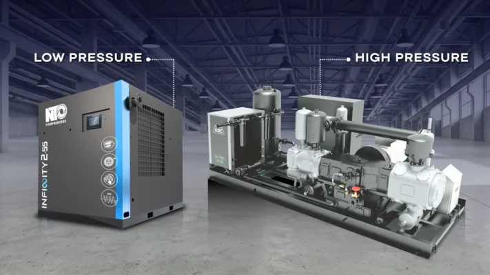 Air Compressor Guide: High Pressure Air Compressor vs. Low Pressure Air Compressor – Which Is the Better Choice for Your Plant? 1 High pressure and low pressure industrial air compressor comparison.