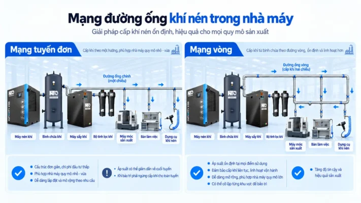 Hệ thống khí nén công nghiệp gồm những gì? Sơ đồ và chức năng 4 Sơ đồ mạng đường ống khí nén công nghiệp dạng vòng